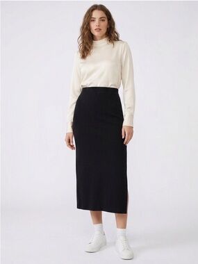 Dynamite Black Highrise Side Slit Midi Skirt Size Small